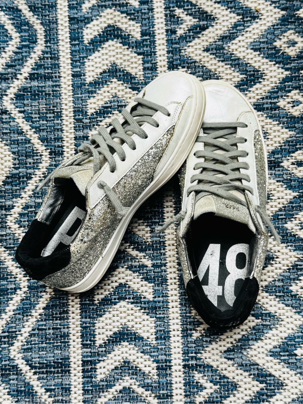 P448 Silver Glitter Leather Sneakers - EU 38